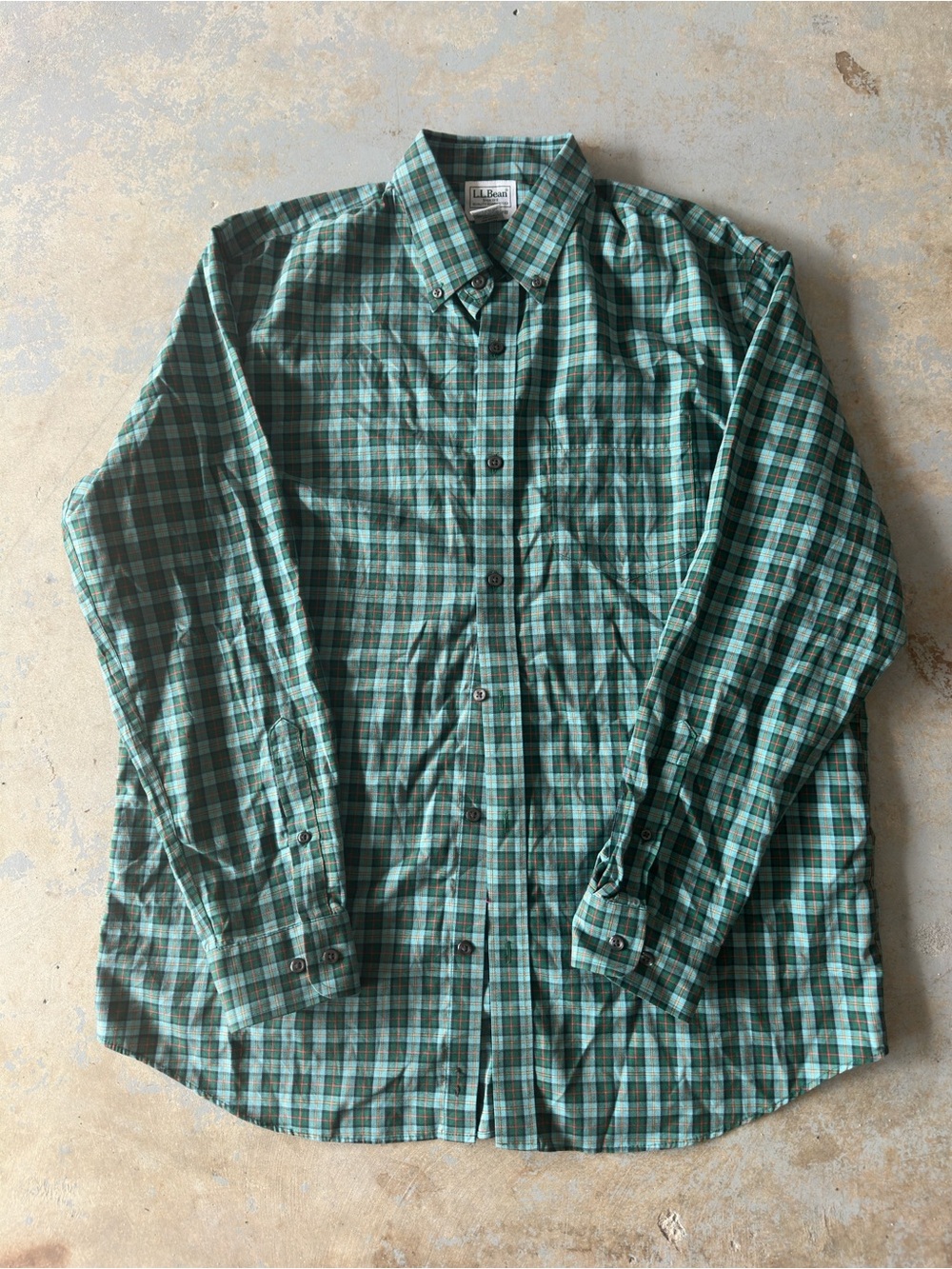 L.L. Bean Men's Teal and Dark Green Plaid Button-Down Shirt